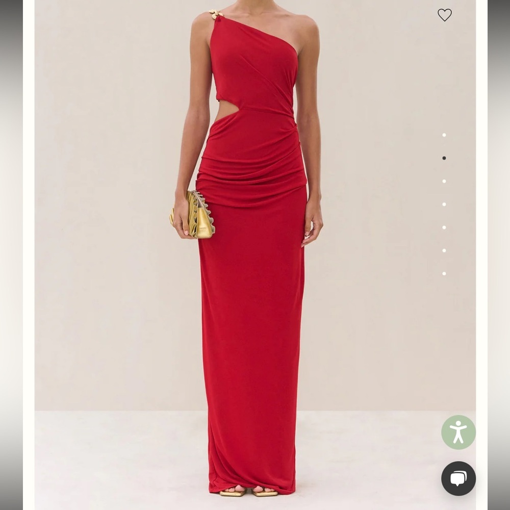 Cult Gaia Red Merlot Cobie Dress Gown Medium One Shoulder Cut Out Gold